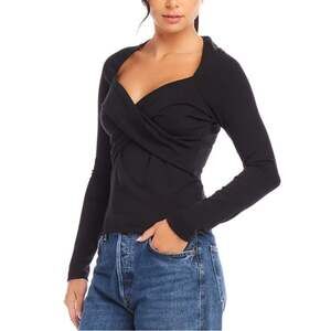 FIFTEEN TWENTY TOP WOMENS SIZE SMALL ZELDA FITTED CROSSOVER STRETCH BLACK NEW